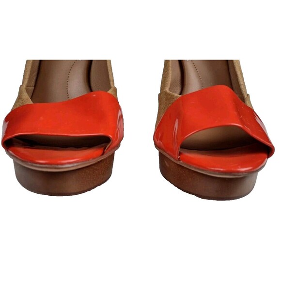 BCBG MAXAZRIA Tan & Orange Leather Platform Heel Pumps Size US 9.5 B Wooden - Picture 5 of 9